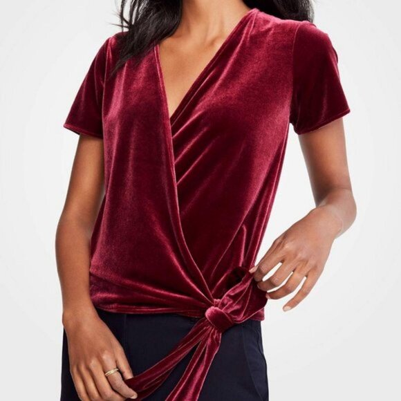 Ann Taylor Tops - 🍷 Burgundy Velvet Wrap Top – Anne Taylor size S/P